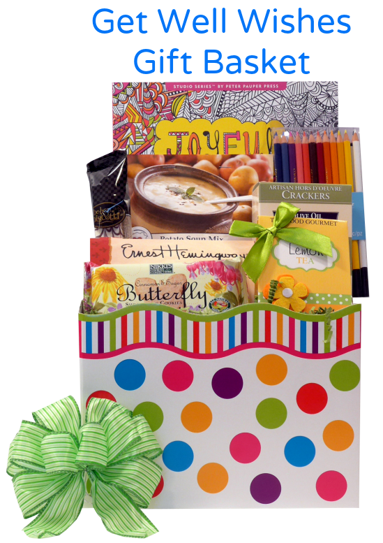 Get Well Wishes Gift Basket with coloring book
