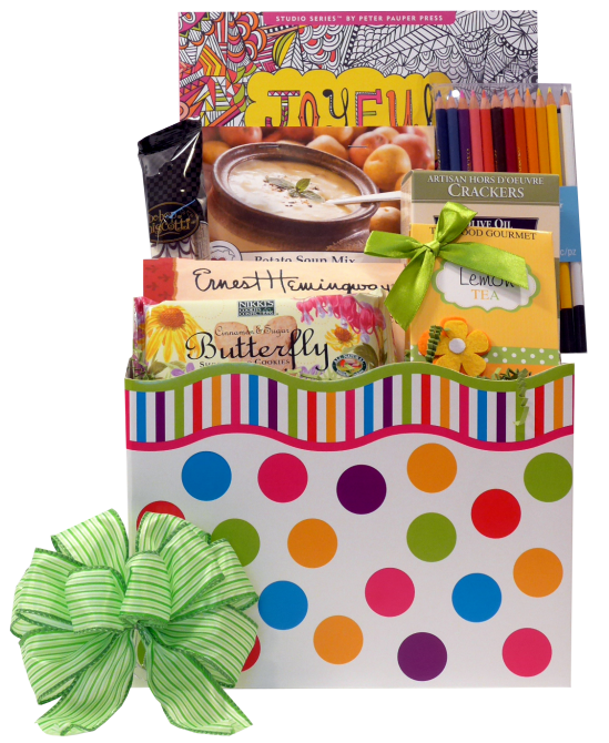 Get Well Wishes Gift Basket with coloring book